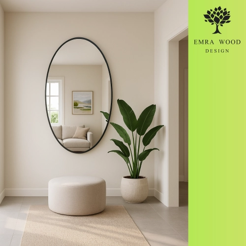 Lustro BALI SHAPE – elipsowate lustro w czarnej ramie | Nowoczesne lustro owalne do salonu, sypialni i przedpokoju